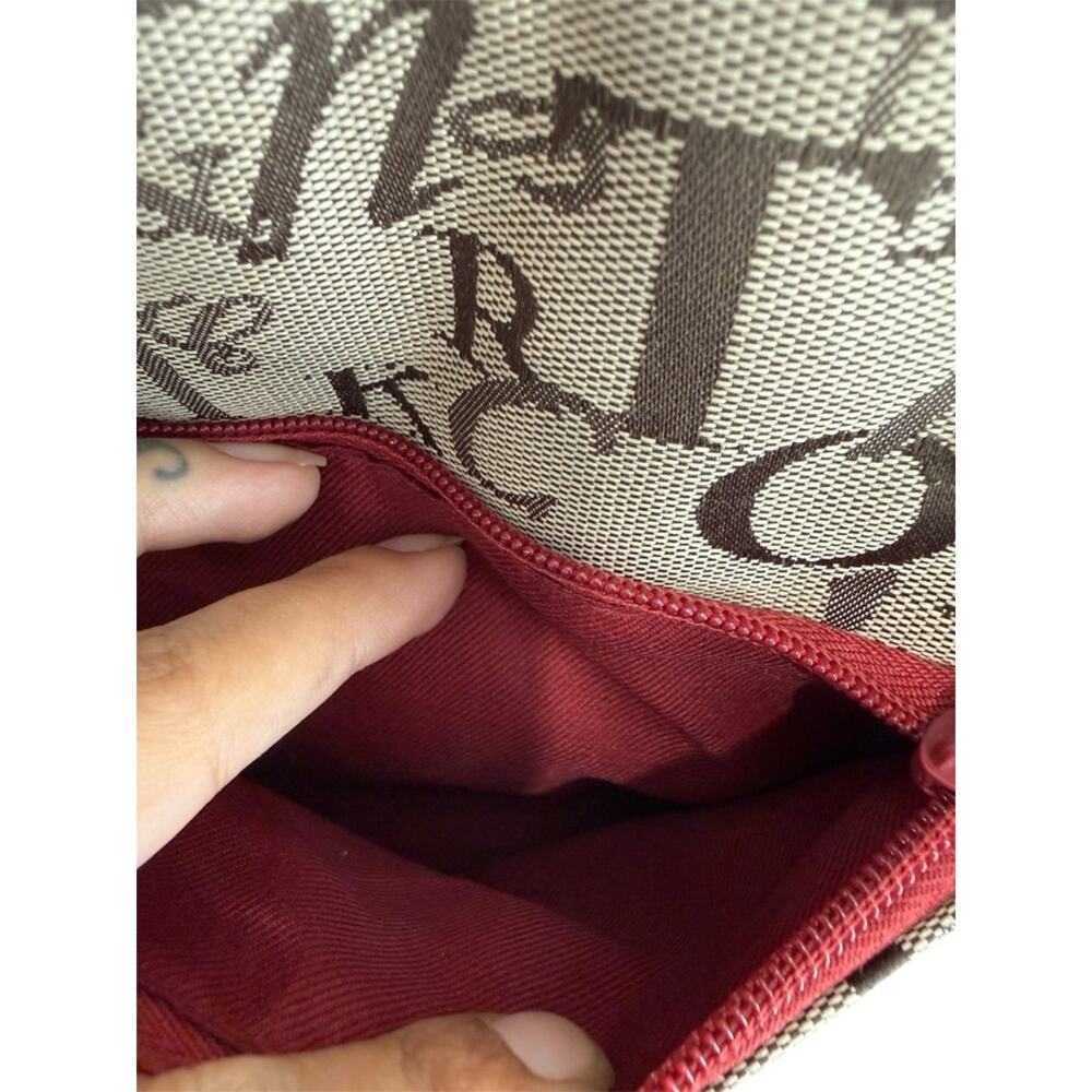 Y2K Script Print Canvas Shoulder Bag Red Croc Trim Mini Tote Sag Harbor - Picture 7 of 7